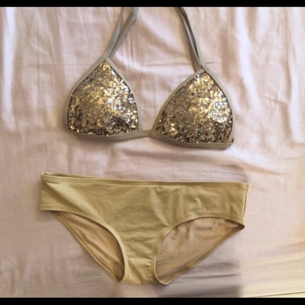 Aerie Gold Sequin Swimsuit Set